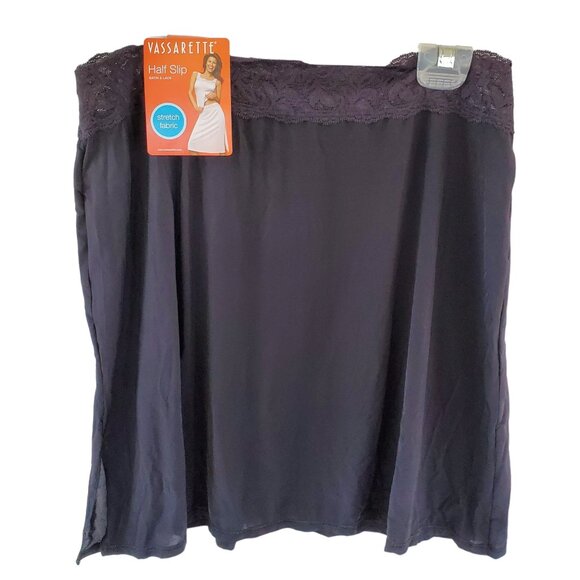 VASSARETTE Half Slip Women's Medium Black Satin & Lace Nylon Stretch Waistband - Picture 2 of 6